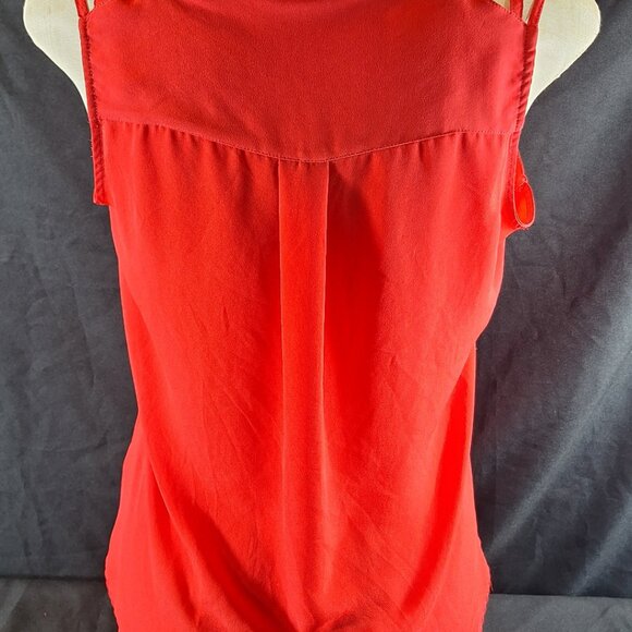 Express Portofino Sleeveless Semi Sheer Coral Red Tank w/ Strappy Yoke M - Picture 3 of 4